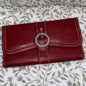 Liz & Co. Vintage Red Leather Wallet with Silver Accent